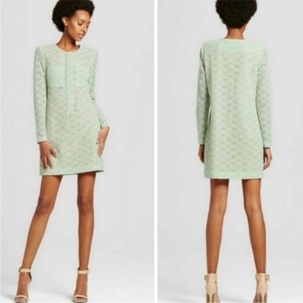 Victoria Beckham Mint Green Lace Long Sleeve Dress large nwot - Picture 3 of 15